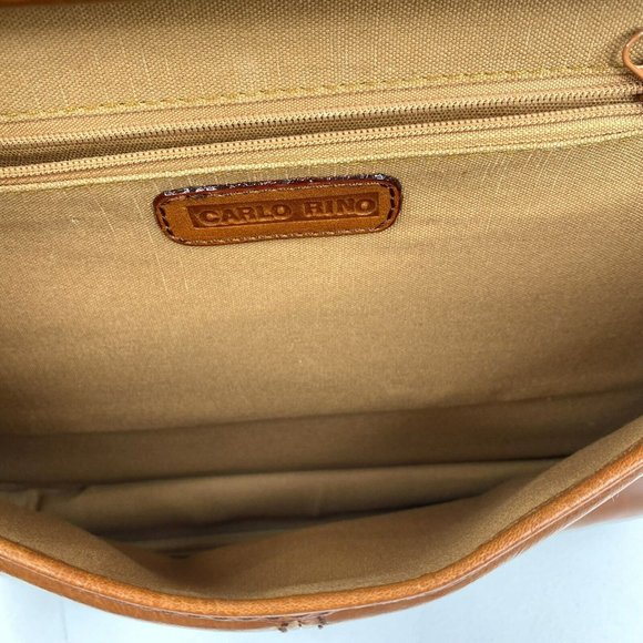 Vintage Carlo Rino Satchel Crossbody Handbag Purse Brown Leather Magnetic Snap - Picture 5 of 7